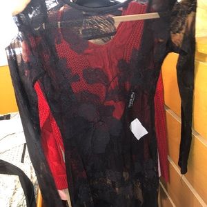 Black see through mini floral dress